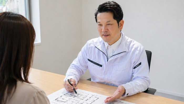 空き家について無料相談するお客様とイエサポ代表 山木達也